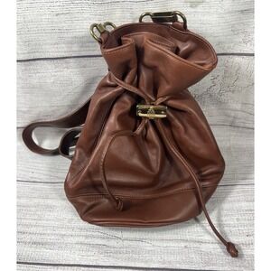 Vintage Mark Cross New York Brown Leather Drawstring Bucket Bag Italy